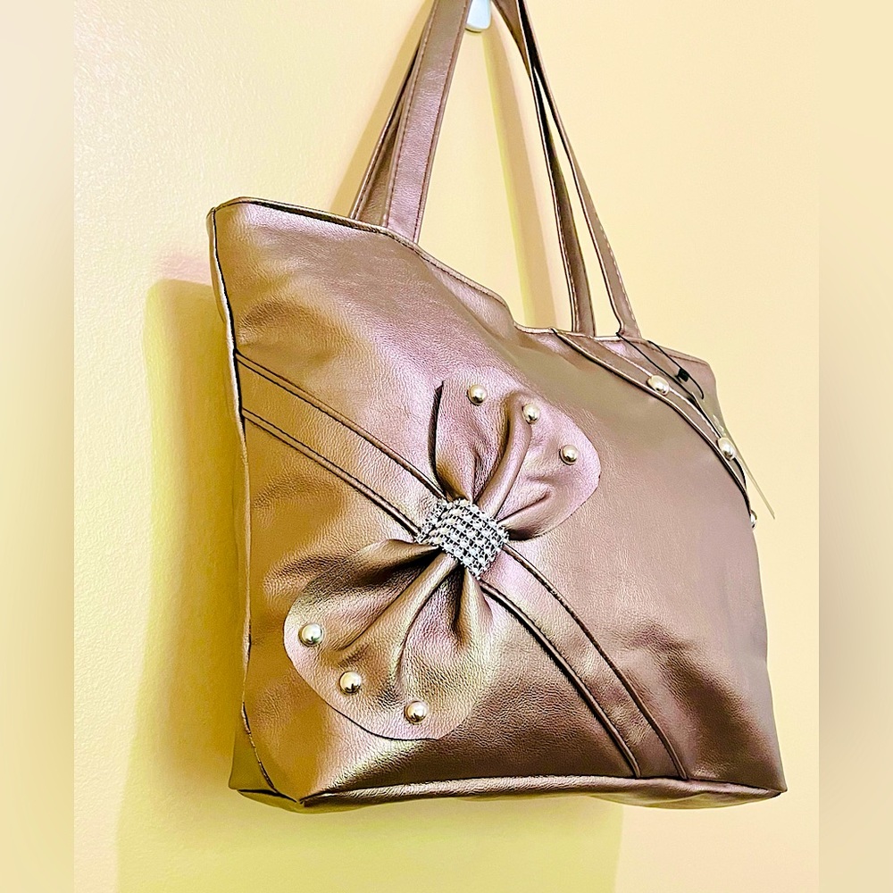 Chuns Fashion Purse Bronze Pleated Ruffle Gold Stud Accents